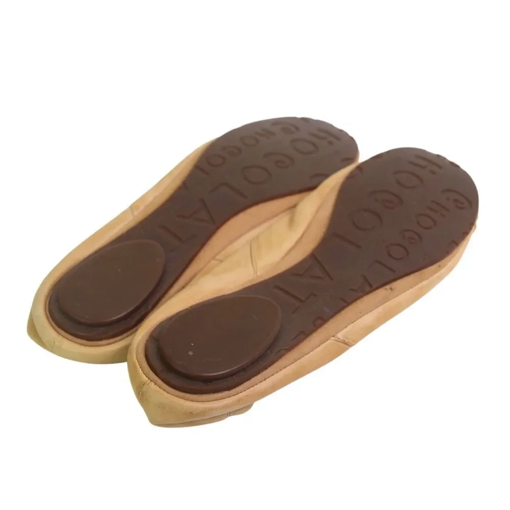Chocolat Blu TAN BROWN REAL LEATHER FLAT ROUND TOE BALLET SLIP ON SHOES Sz 9.5